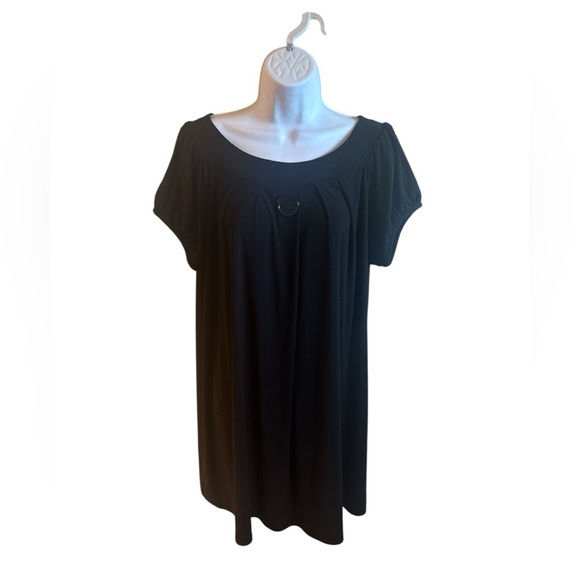 Tiana B Short Sleeve Flowy Midi Dress Size XL Black Round Neck Button Detail - Picture 2 of 11
